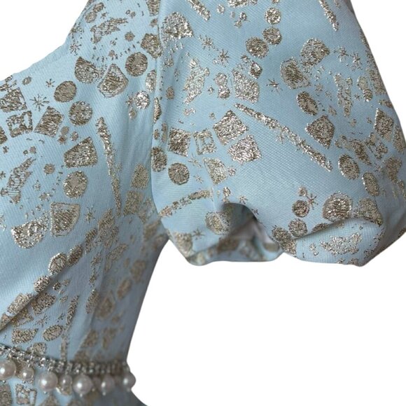 Light Blue Mini Puff Sleeve Dress - Picture 9 of 10